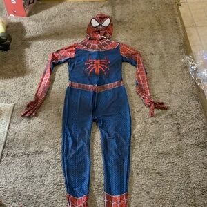 Blue & Red Webbed Spider Hero Kids Costume with Hooded Mask